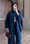 Women's Cupra Modal Bomber Jacket and Wide-Leg Trousers Islamic Clothing Set 3843 Navy Blue - Premium Series - 3