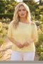Women's Yellow Mesh Skirt Part Lace Short Sleeve Belted 100% Acrylic Knitwear Blouse Sweater - 3