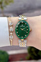 Green Cordon Gold Silver Color Women's Wristwatch and Bracelet - 3