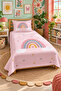 Rainbow Heart Pink Single Pique Set-Fairy Tale Theme Nordic Powder Yellow Quilted Bedspread - 4