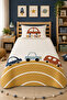 Car and Road Themed Baby Pique Set - Linear Transportation Nordic Mustard Blue Decorative Bedspread - 5