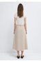 Linen Blend Beige Midi Skirt 1310849-70137 - 5