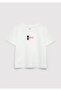Logo Cat Printed Ecru T-Shirt Loose Fit / Comfortable Loose Cut 7610473-70057 - 2