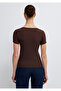 Textured Semi-Buttoned Brown T-Shirt Fitted / Bodycon Cut 1614008-70236 - 5