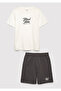 Logo Printed Ecru T-Shirt Shorts Set Loose 6t10002-70057 - 2