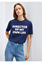 Slogan Printed Navy Blue T-Shirt Regular Fit / Normal Cut 1613733-70492 - 2