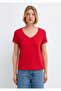 V-Neck Red Basic T-Shirt Slim Fit / Narrow Cut 1614178-86417 - 3
