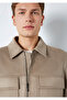 Black Pocket Detailed Beige Faux Leather Jacket Regular Fit / Normal Cut 0110783-80697 - 6