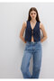 Soft-Premium Lace-Up Modal Mixed Navy Blue Blouse 1211200-82318 - 2