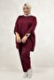 67074 Large Size Men's Collared Skirt and Modal Pants Set - Burgundy