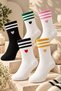 Original Women's Set of 5 Soft Bamboo Foot-Wrapping Flexible Structure 4 Seasons All-Day Comfort Gift Heart Patterned Striped Premium College Tennis Socks Bamboo Multi-Color Socks Set |   5 Pairs - Size 36-40 - 5