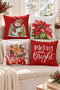 Double Sided Printed Velvet Texture Christmas Patterned 4-Piece Throw Pillow Set - 3