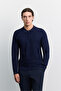 Men's Navy Blue Polo Collar Zippered Rayon Blend Regular Fit Sweater A62Y5022