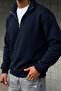 Men's Sweatshirt Relaxed Fit Cotton Fleece Inside Half Zipper Stand Collar Sweatshirt - 3