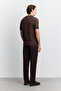 Men's Coffee Buttonless Polo Collar Full Jacquard Short Sleeve Regular Fit Sweater A62Y5060 - 5