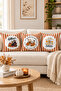 Autumn Patterned Velvet 3-Piece Throw Pillow Cover Set 43X43 cm - Decorative Pillowcases - 4
