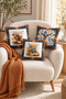 Autumn Patterned Velvet 3-Piece Throw Pillow Cover Set 43X43 cm - Decorative Pillowcases - 8