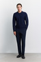 Men's Navy Blue Polo Collar Zippered Rayon Blend Regular Fit Sweater A62Y5022 - 7