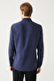 Men's Navy Blue Buttoned Collar Linen Blend Slim Fit Shirt B002001 - 4