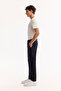 Men's Dark Navy Blue Easy-Iron Slim Fit Trousers with Elastic Sides A52Y3040 - 4