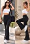 Women's High Waist Diver Fabric Leggings Black Spanish Leg Sport Casual Flare Leggings - 6