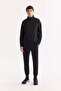 Men's Black Elastic Waist Lace-Up Bi-Stretch Technical Fabric Regular Fit Sweatpants A52Y3416 - 5