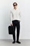 Men's Ecru Polo Neck Zippered Rayon Non-Pilling Basic Knitwear Regular Fit Sweater B005150 - 7