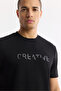 Men's Black Crew Neck Printed Bi-Stretch Interlock Regular Fit T-Shirt A51Y1131 - 2
