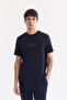 Men's Navy Blue Elastic Side Anti-Wrinkle Technical Fabric Slim Fit Chino Trousers A61Y3077 - 2