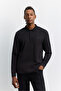 Men's Black Non-Curling Polo Collar Easy-Iron Basic Sweatshirt B001080 - 5