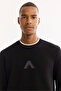 Men's Black Crew Neck Cotton Bi-Stretch Printed Regular Fit Sweatshirt A52Y1305 - 2