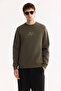 Men's Khaki Crew Neck Cotton Embossed Printed Regular Fit Sweatshirt A52Y1327 - 5