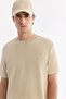 Men's Beige Crew Neck Cotton Pack Elastane Jacquard Regular Fit T-Shirt A61Y1032 - 2