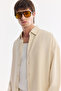 Men's Ecru Bottom-Bottom Collar Breathable Modal Blended Soft Touch Oversize Fit Shirt A61Y2168 - 3