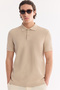 Men's Beige Non-Curling Polo Collar 100% Cotton Basic Regular Fit T-Shirt B001032 - 3