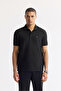 Men's Black Polo Neck Jacquard Elastane Regular Fit T-Shirt A51Y1121