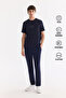 Men's Navy Blue Elastic Side Anti-Wrinkle Technical Fabric Slim Fit Chino Trousers A61Y3077