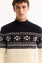 Men's Black Stand Collar Zippered Soft Touch Patterned Knitwear Regular Fit Sweater A52Y5073 - 2