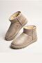 Furry Warm Water-Repellent Women's Winter Daily Use Short Mini Thin Sole Boots Beige - 3