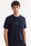Men's Navy Blue Crew Neck Printed Bi-Stretch Interlock Regular Fit T-Shirt A61Y1054 - 5