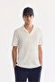 Men's Ecru Apaj Collar Easy Ü Tulle Enen Elastane Regular Fit T-Shirt A61Y1156