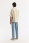 Men's Beige Bottom-Cut Collar Modal Blend Soft Touch Short Sleeve Boxy Fit Shirt A51Y2119 - 4