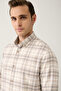 Men's Beige Buttoned Collar 100% Cotton Plaid Shirt A32Y2150 - 2