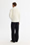 Men's Ecru Stand Collar Cotton Zippered Fleece Regular Fit Sweatshirt A42Y1311 - 4