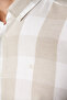 Men's Beige 100% Cotton Button-Down Collar Cotton Plaid Textured Regular Fit Shirt A41Y2044 - 5