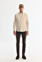 Men's Beige Buttoned Collar 100% Cotton Striped Regular Fit Shirt A42Y2044 - 5