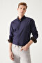 Men's Navy Blue Poplin 100% Cotton Striped Shirt A31Y2002 - 3