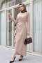 Front Pleated Asymmetric Hem Crepe Dress - Beige - 4