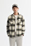 Men's Khaki Classic Collar Plaid Wool Blend Comfort Fit Shirt Jacket A42Y2116