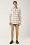 Men's Beige Buttoned Collar 100% Cotton Plaid Shirt A32Y2150 - 5